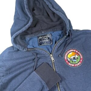 Abercrombie Fitch Y2K Navy Blue Full Zip Hoodie Sweatshirt Mens Large Patch Logo